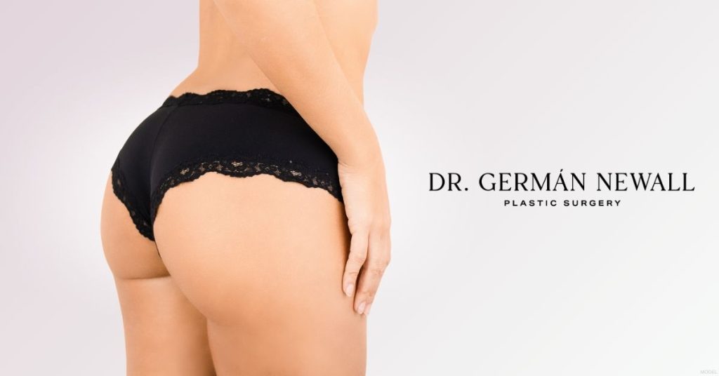 Close up of a woman showing off her Brazilian Butt Lift results. (Model)